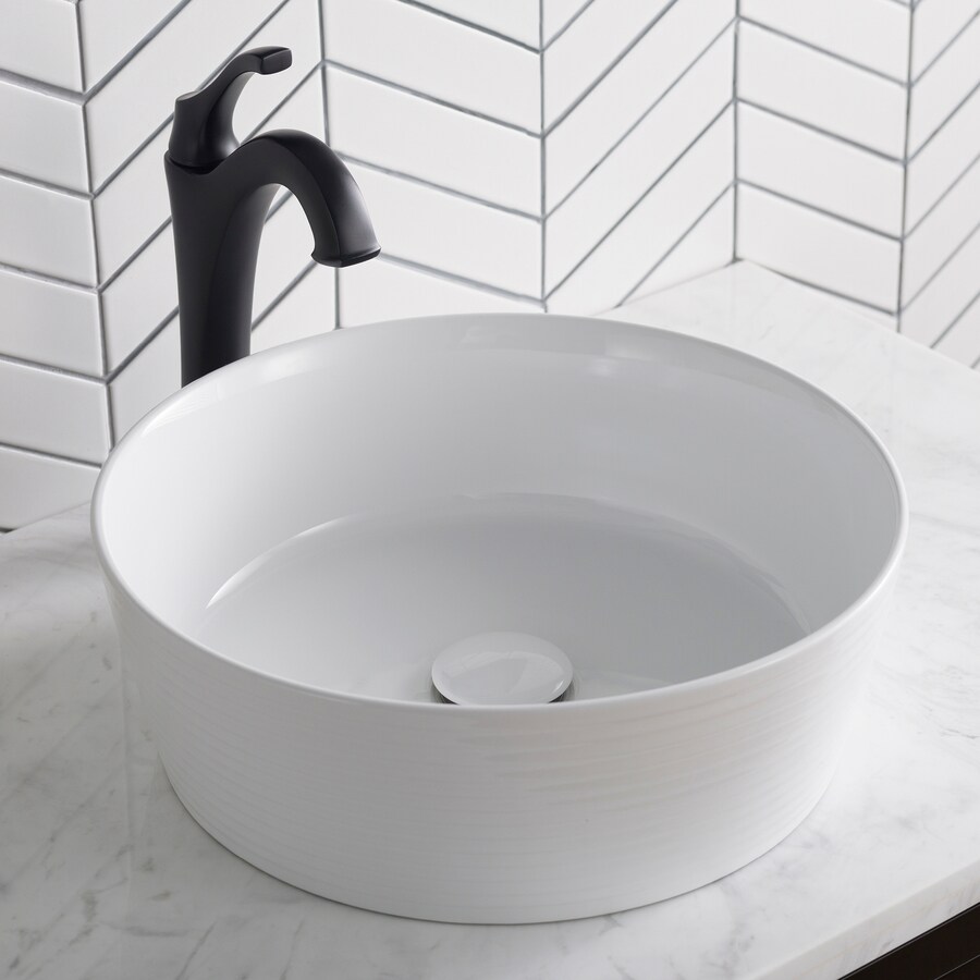 Kraus Viva White Ceramic Vessel Round Bathroom Sink at