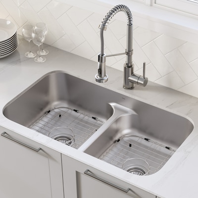Premier 32 In X 19 In Double Basin Undermount Commercial Residential Kitchen Sink All In One Kit