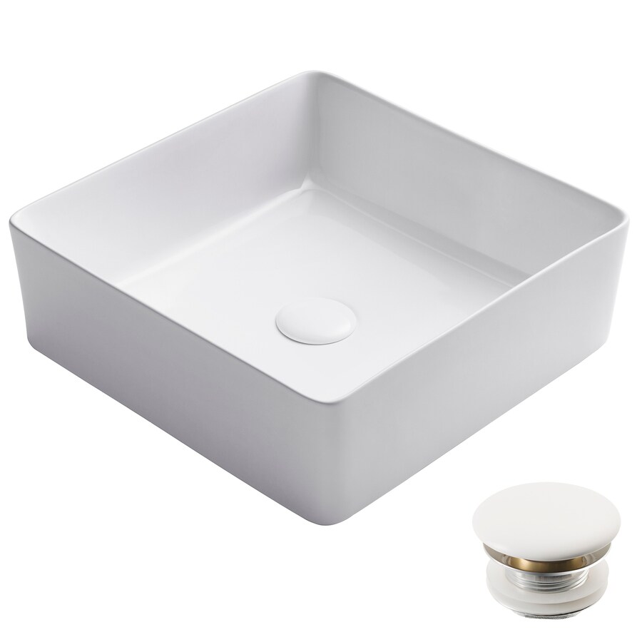 Kraus Viva White Ceramic Vessel Square Bathroom Sink Drain
