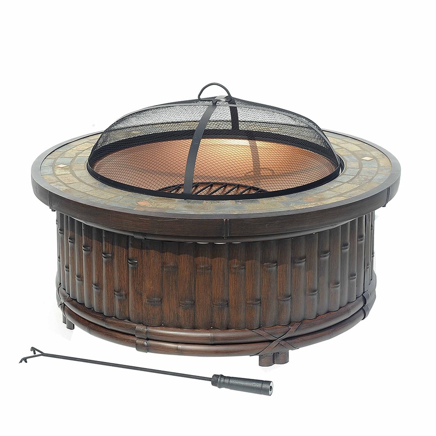 Sunjoy 36in W Natural Wood Steel WoodBurning Fire Pit at