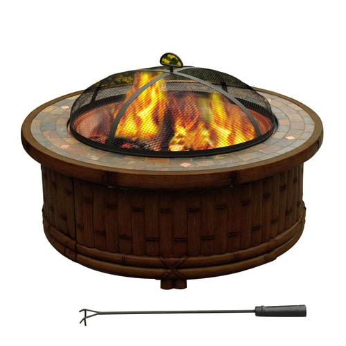 Sunjoy 36in W Dark Brown Steel WoodBurning Fire Pit in the Wood