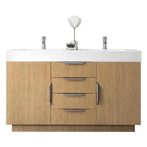 James Martin Vanities Bainbridge 59in Tribeca Oak Double Sink Bathroom Vanity with Matte White