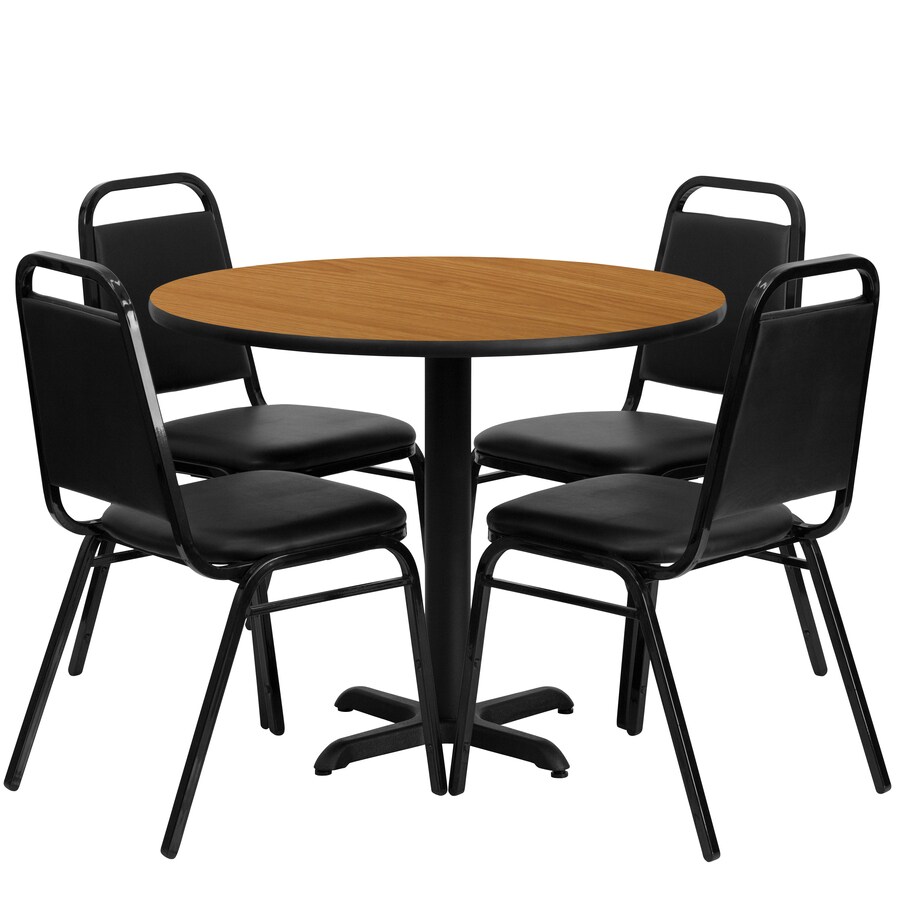 Flash Furniture Natural Top Black Vinyl Seat Dining Set With