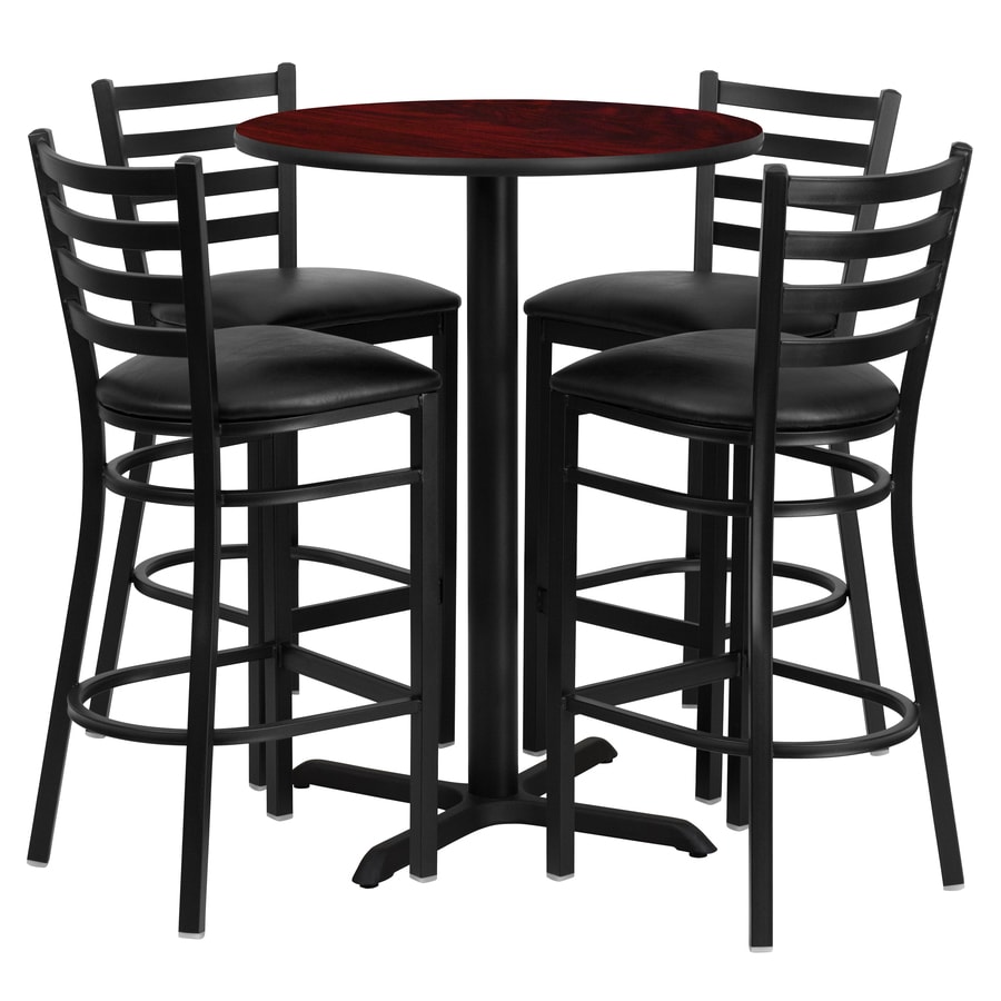 Flash Furniture Mahogany Top Black Vinyl Seat Dining Set With