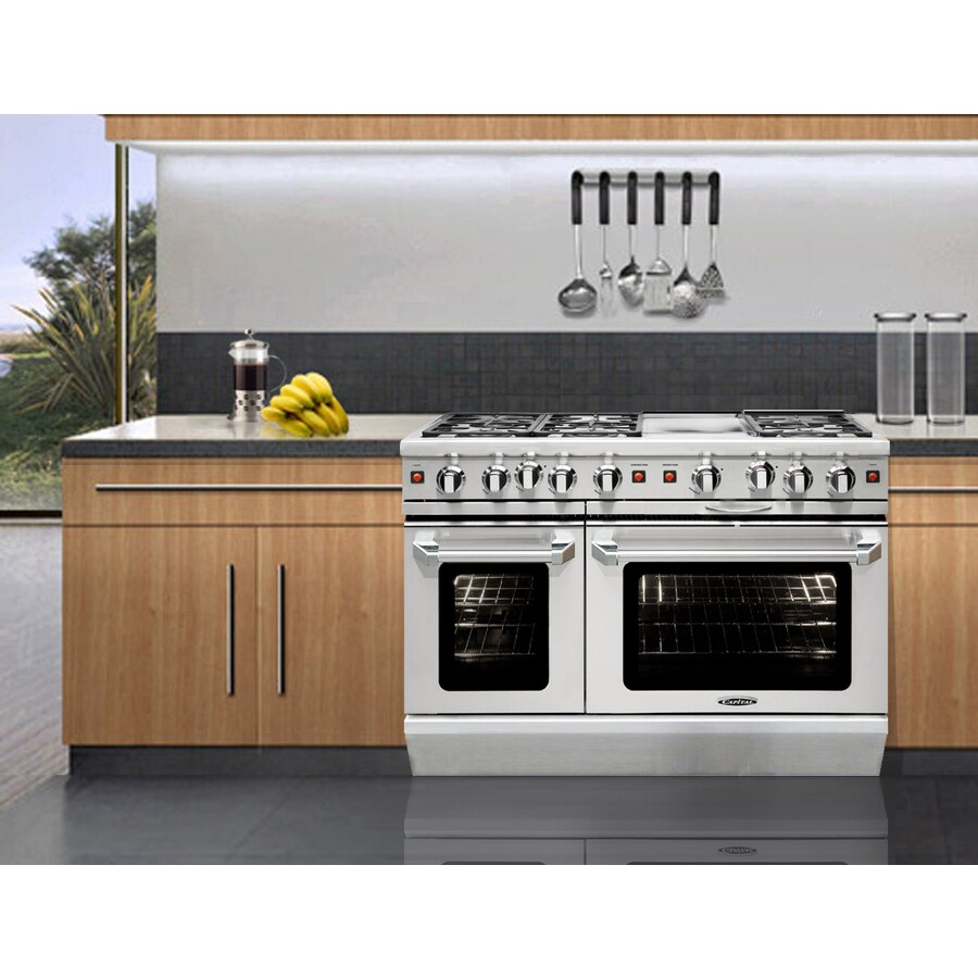 Capital GSCR484BGN 48 Inch Pro-Style Gas Range with 4 Power-Flo Sealed  Burners, 4.6 cu. ft. Convection Large Oven, Self-Clean, 12 Inch Grill, 12  Inch