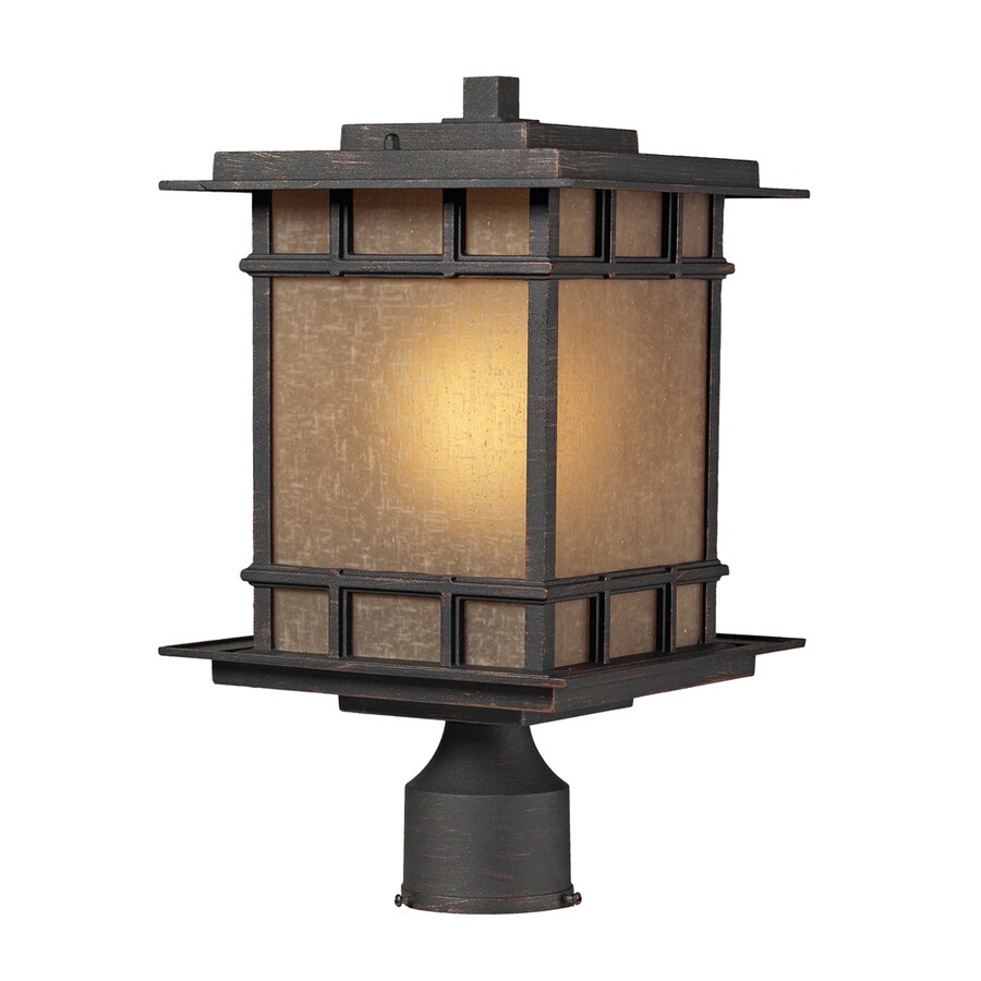Westmore Lighting OD141054 Croston Weathered Charcoal and Amber Glass Traditional Outdoor Post Light
