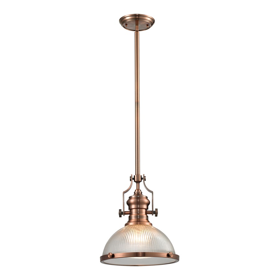 Glass Pendant Light With Copper westmore lighting chiserley antique copper single industrial ribbed glass pendant light