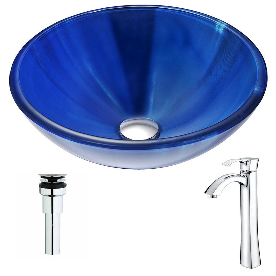 Anzzi Meno Series Lustrous Blue Tempered Glass Vessel Round