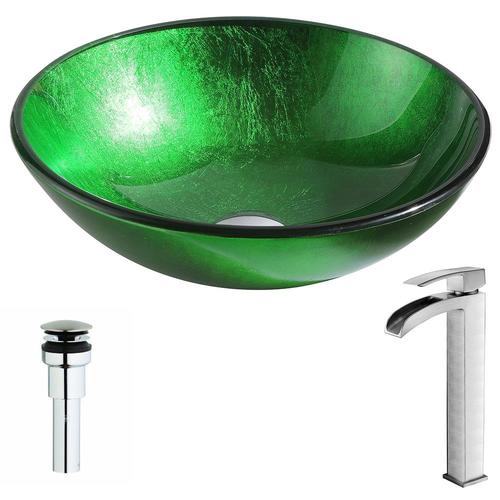 ANZZI Melody Lustrous Green Tempered Glass Vessel Round Bathroom Sink