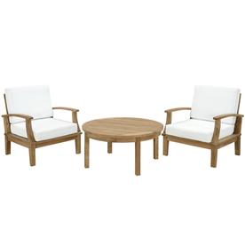 Modway Marina 3 Piece Outdoor Patio Teak Sofa Set in Natural White