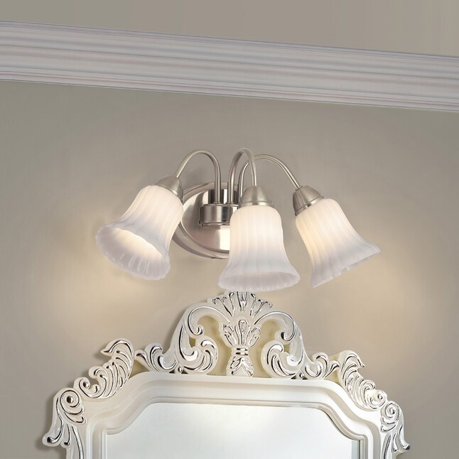 Portfolio Shaker Park 3-Light Nickel Traditional Vanity Light Bar Portfolio Shaker Park 3-Light Nickel Traditional Vanity Light Bar