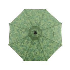 allen + roth Green Palm Leaft Market 9-ft Auto-tilt Round Patio Umbrella with Brown Woodgrain Aluminum Frame