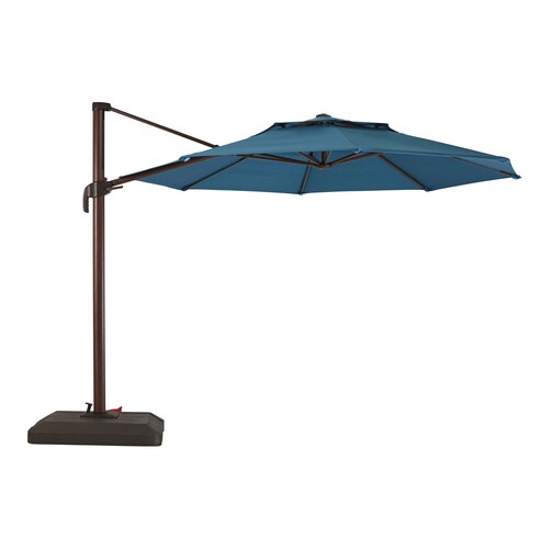 Allen Roth Blue Offset 11 Ft Crank Round Patio Umbrella With Offset 11 Ft Crank Round Patio Umbrella