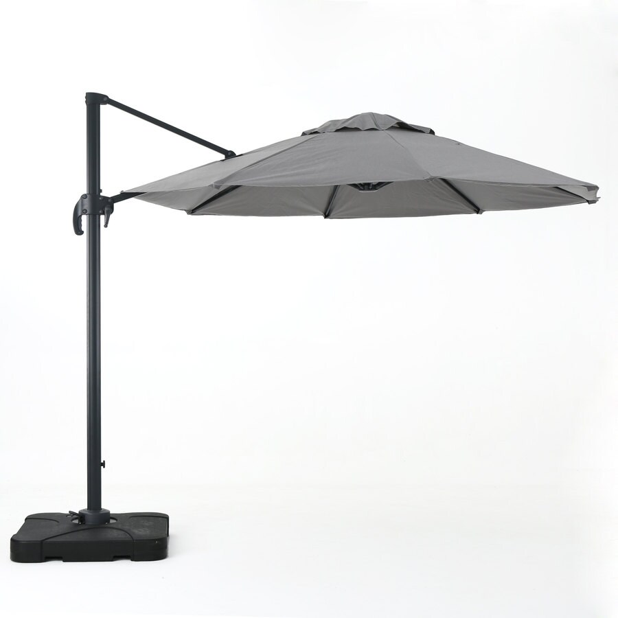 Best Selling Home Decor 9 5 Ft Square Light Blue With Black Gray Aluminum Frame Offset Patio Umbrella And Base In The Patio Umbrellas Department At Lowes Com