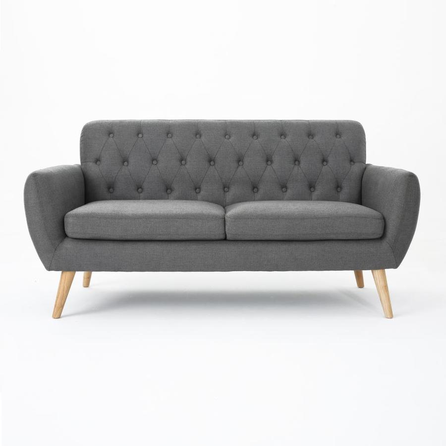 Bernice Petite Mid Century Modern Tufted Sofa Dark Gray - Christopher Knight Home: Comfortable Loveseat, Space-Saving Design