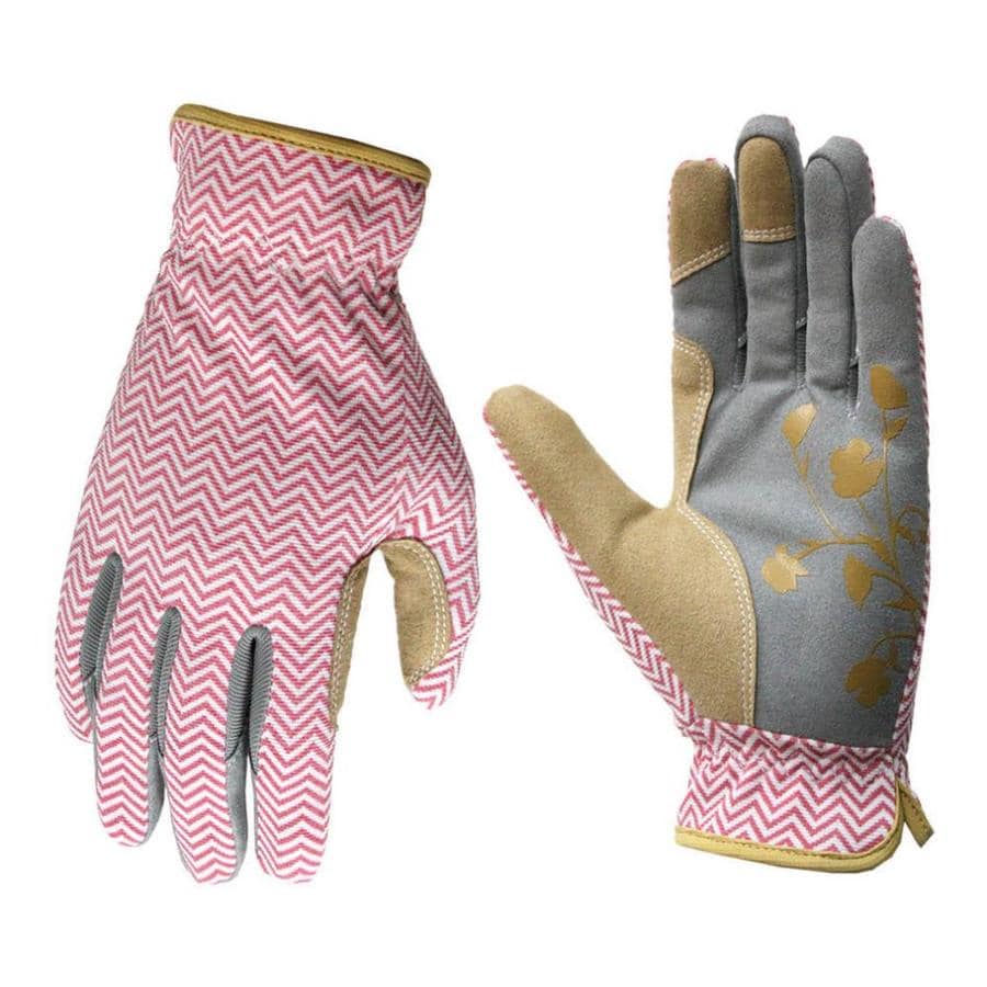 Style Selections Women's Medium Pink/grey Leather Garden Gloves at