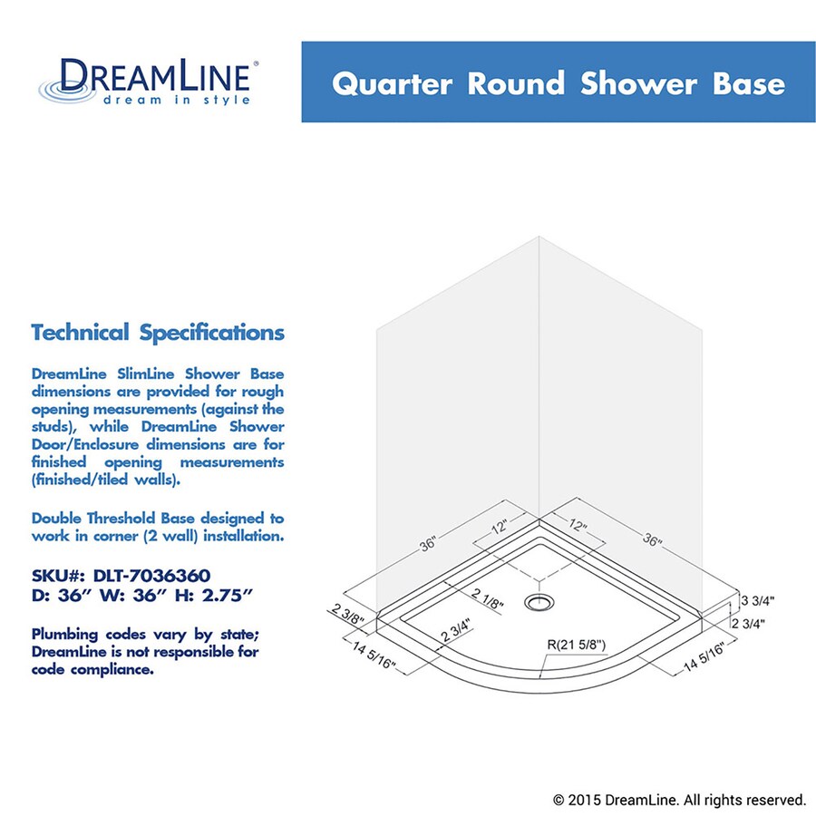 DreamLine SlimLine 36-in W x 36-in L White Round 1.75-in H