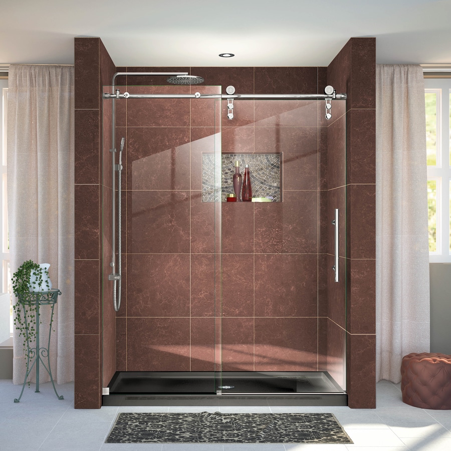 Shop DreamLine EnigmaZ 56in to 60in W Frameless Polished Stainless Steel Sliding Shower Door Shop DreamLine EnigmaZ 56in to 60in W Frameless Polished Stainless Steel Sliding Shower Door