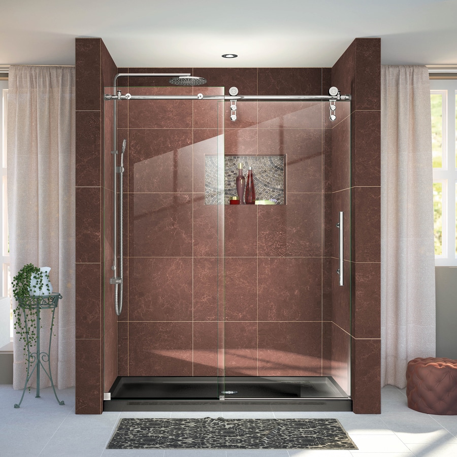 Shop DreamLine EnigmaZ 56in to 60in W Frameless Polished Stainless Steel Sliding Shower Door 