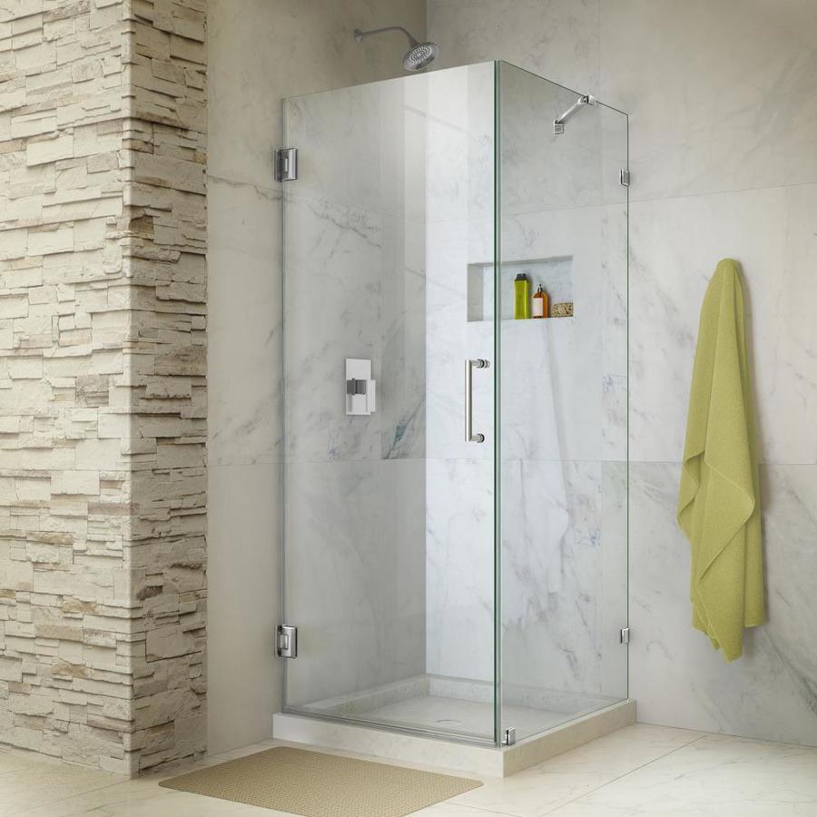 DreamLine Unidoor Lux 72-in H x 30.375-in to 30.375-in W Frameless Hinged Chrome Shower Door