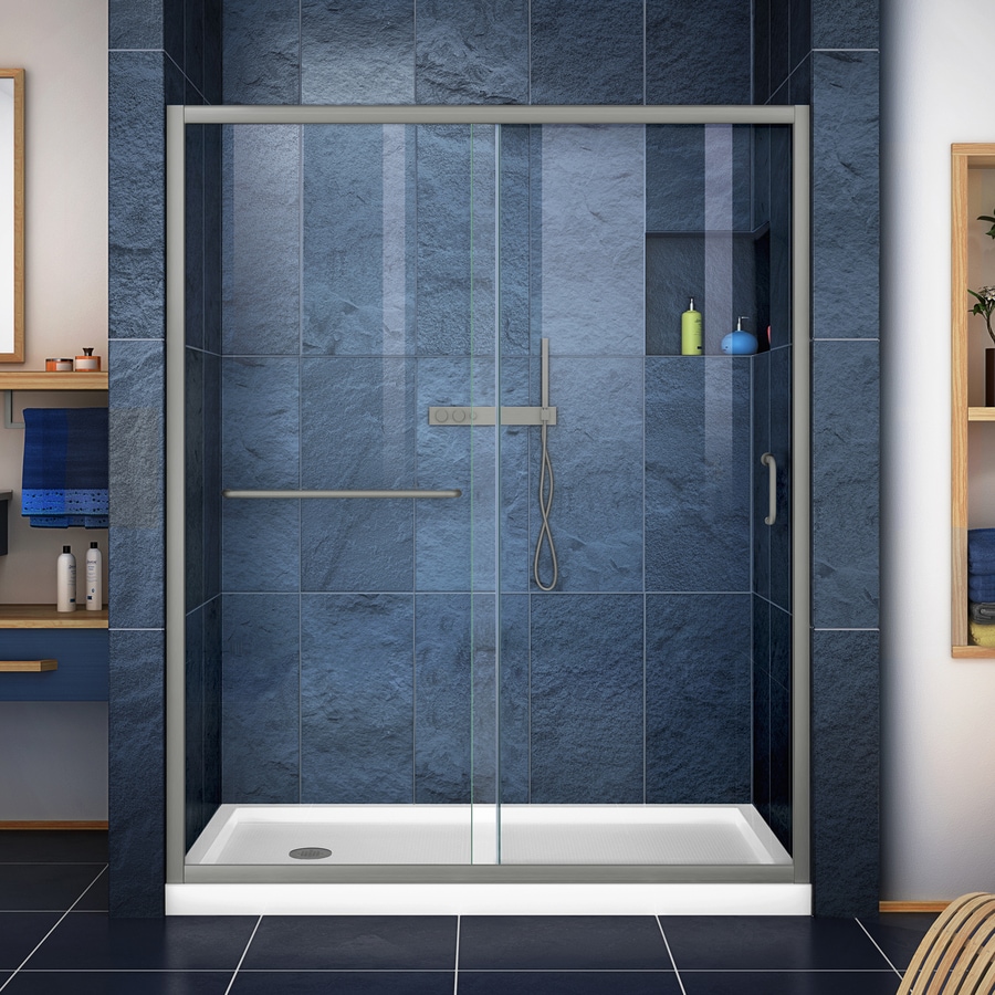 DreamLine Infinity-Z Finish: Brushed Nickel; Base: White 2-Piece Alcove Shower Kit (Common: 60-in x 34-in; Actual: 60-in x 34-in)