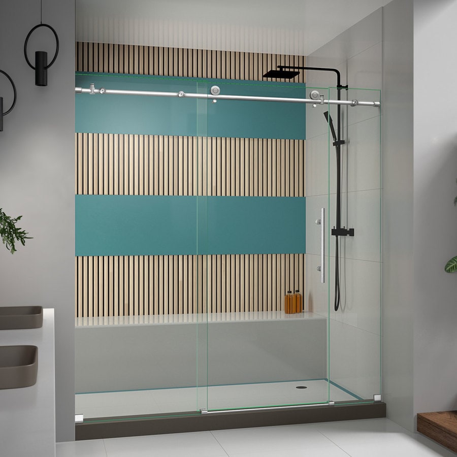 DreamLine Enigma-X 68-in to 72-in W Frameless Brushed Stainless Steel Bypass/Sliding Shower Door 