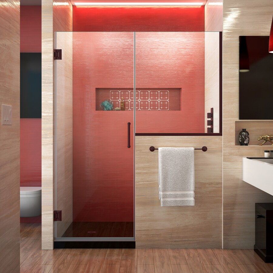 DreamLine Unidoor Plus 72-in H x 47-in to 47.5-in W Frameless Hinged Oil Rubbed Bronze Shower Door