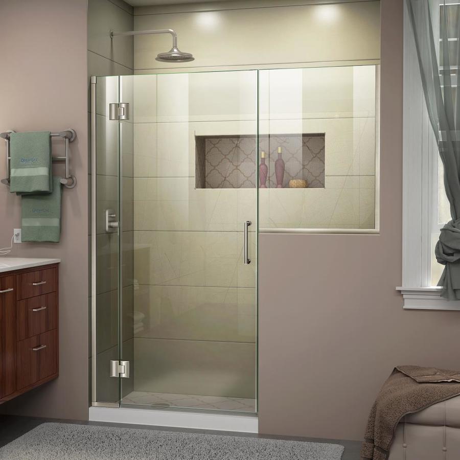 DreamLine Unidoor-X 64-in to 64.5-in W Frameless Hinged Brushed Nickel Shower Door