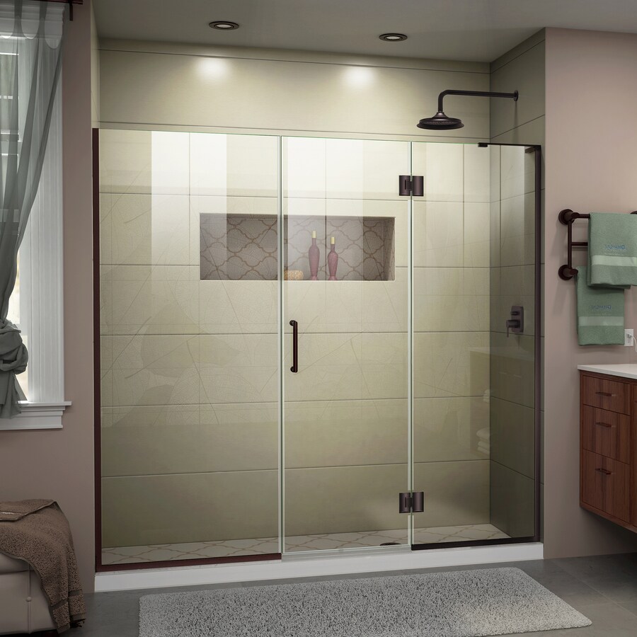 DreamLine Unidoor-X 72-in H x 61.5-in to 62-in W Frameless Hinged Oil-Rubbed Bronze Shower Door