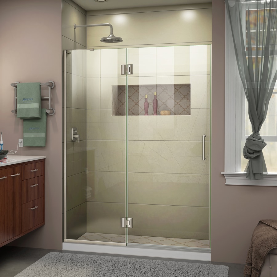 Shop DreamLine UnidoorX 53in to 53in W Frameless Brushed Nickel Hinged Shower Door at Lowes.com