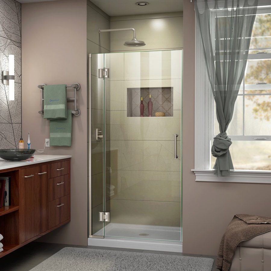 DreamLine Unidoor-X 72-in H x 31-in to 31-in W Frameless Hinged Brushed Nickel Shower Door