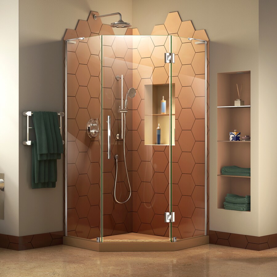 DreamLine Prism Plus 72-in H x 34-in to 34-in W Frameless Hinged Chrome Shower Door