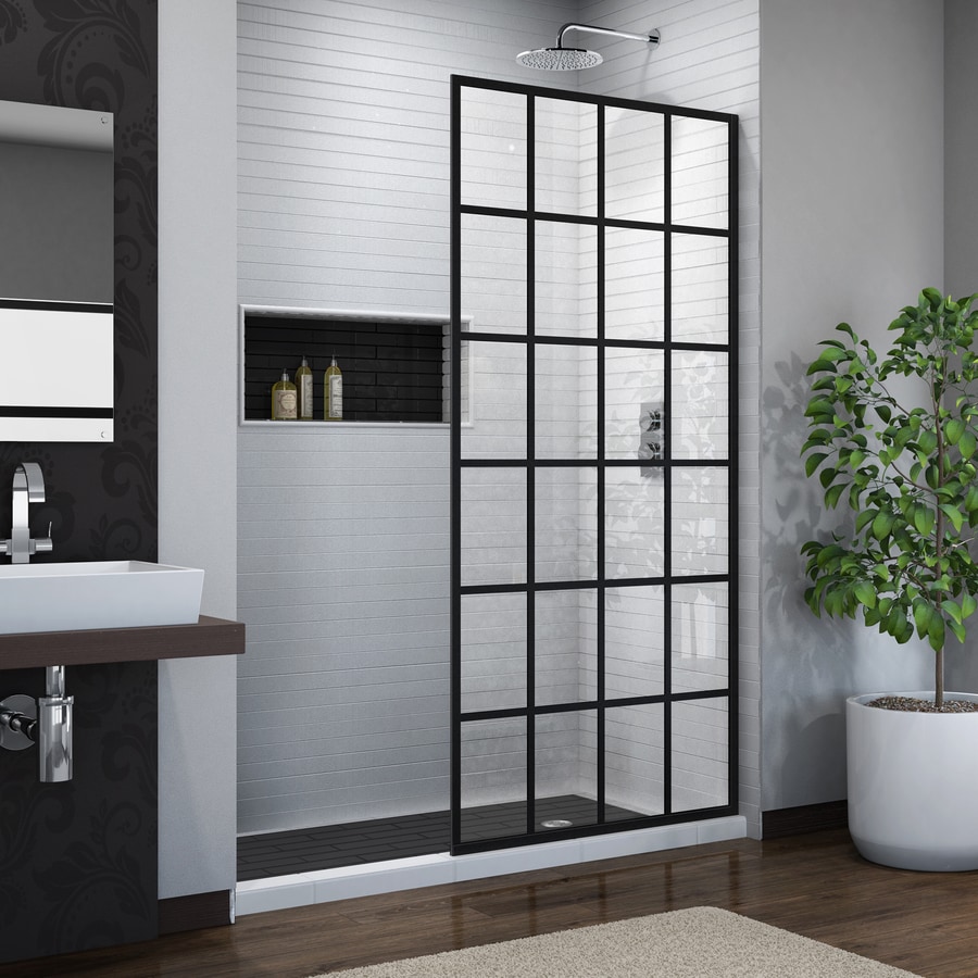 French Linea Toulon 34 In To 34 In W Frameless Fixed Satin Black Shower Door