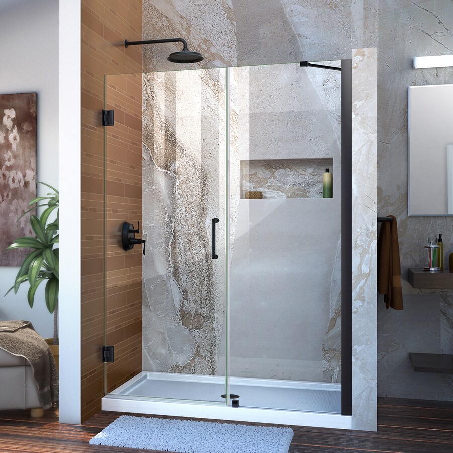 DreamLine Unidoor 72-in H x 50-in to 51-in W Frameless Hinged Satin Black Shower Door