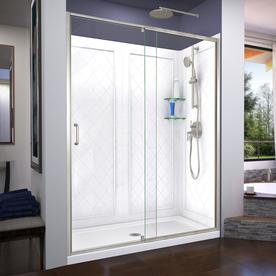 DreamLine Flex 32 in. D x 60 in. W x 76 3/4 in. H Semi-Frameless Shower Door in Brushed Nickel with Center Drain Base, Backwalls