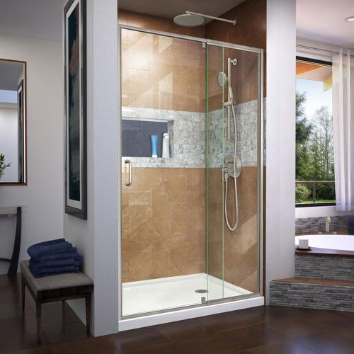 Flex 44 In To 48 W Semi Frameless Pivot Brushed Nickel Shower Door