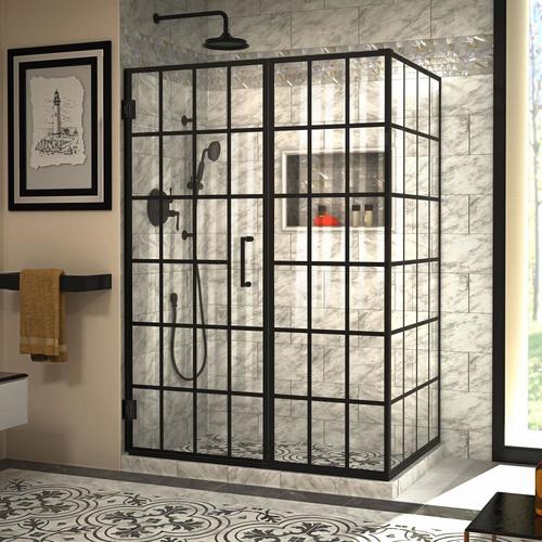 DreamLine Unidoor Toulon 72-in H x 51.875-in to 51.875-in W Frameless Hinged Satin Black Shower 