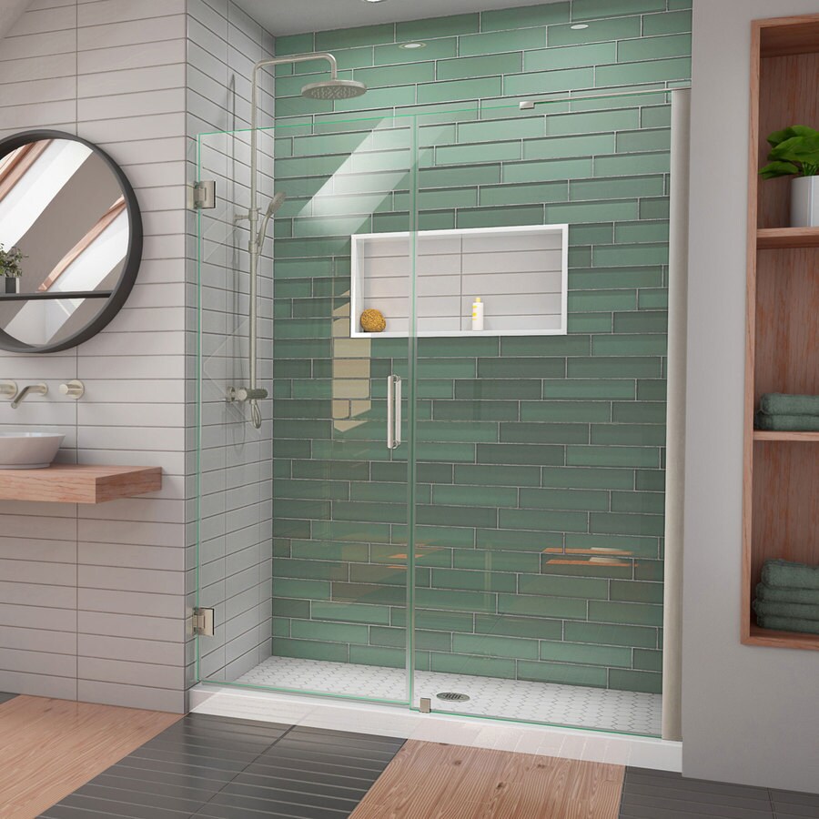 DreamLine Unidoor-LS 72-in H x 59-in to 60-in W Frameless Hinged Brushed Nickel Shower Door