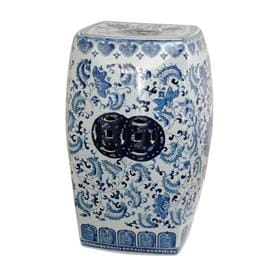 Oriental Furniture 18" Square Floral Blue And White Porcelain Garden Stool: Chinoiserie, Outdoor Patio Seating