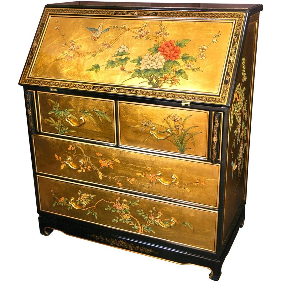 Red Lantern Oriental Furniture Traditional Gold Secretary Desk At