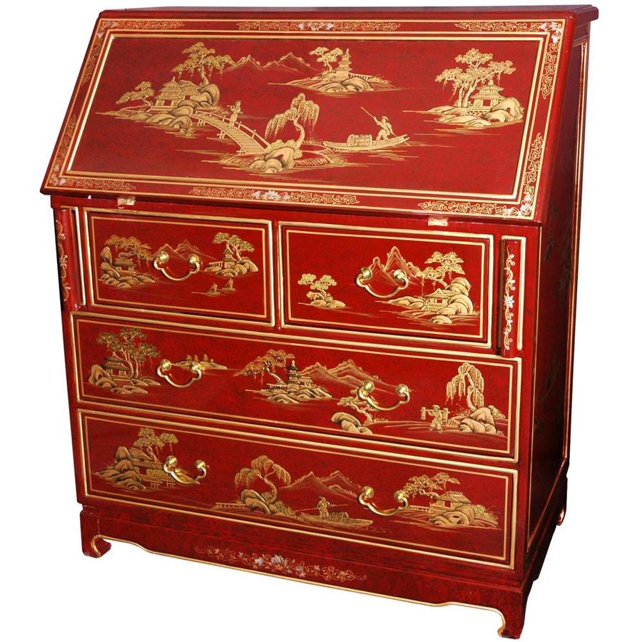 Red Lantern Oriental Furniture Traditional Red Secretary Desk At