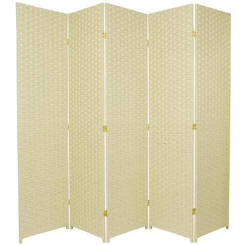 Oriental Furniture 5-Panel Cream Rattan Folding Indoor Privacy Screen ...