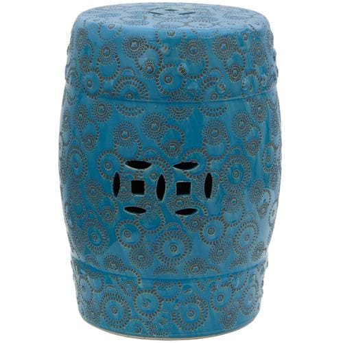 Red Lantern 18in Dark Blue Ceramic Barrel Garden Stool at