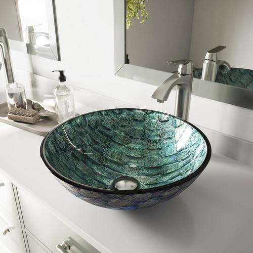 VIGO Oceania Patterened Teal Glass Vessel Round Bathroom Sink at Lowes.com