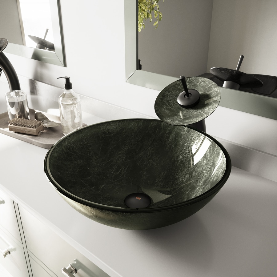 Shop VIGO Gray Onyx Glass Vessel Round Bathroom Sink at