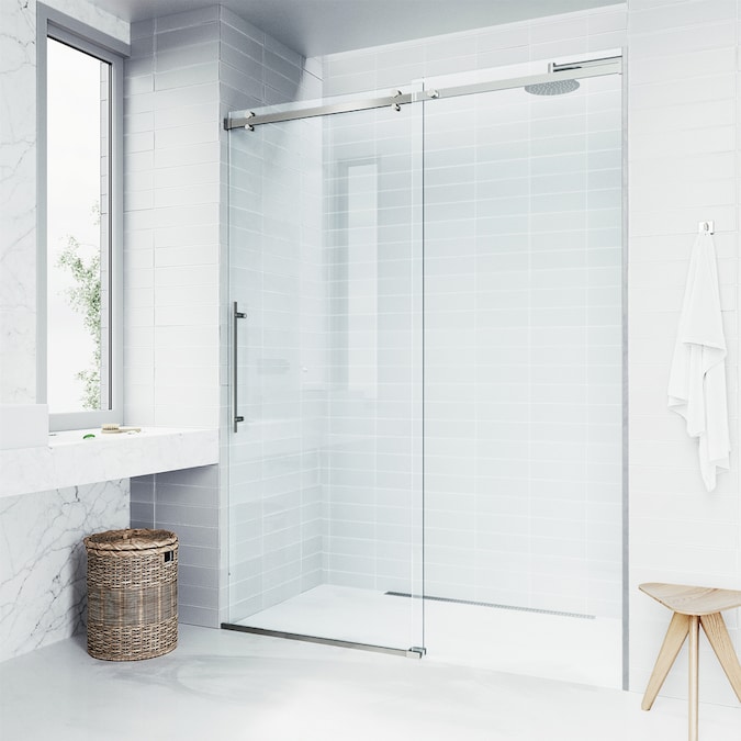 Vigo Luca 78 75 In H X 56 In To 60 In W Frameless Bypass Sliding Stainless Steel Shower Door Clear Glass In The Shower Doors Department At Lowes Com
