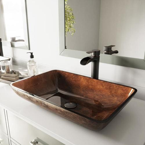 VIGO Vessel Sinks Rich Chocolate Brown Glass Vessel Rectangular ...