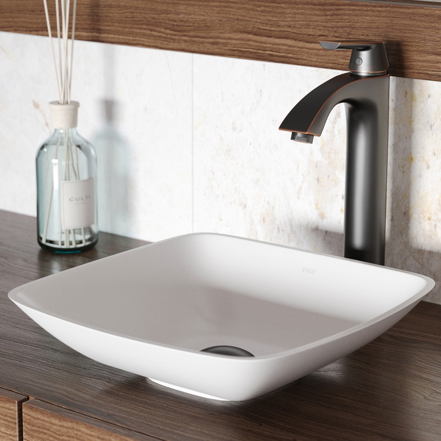 Vigo Hyacinth Matte White Matte Stone Vessel Square Bathroom