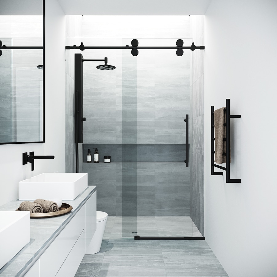 Elan 56 In To 60 In W Frameless Bypass Sliding Matte Black Shower Door