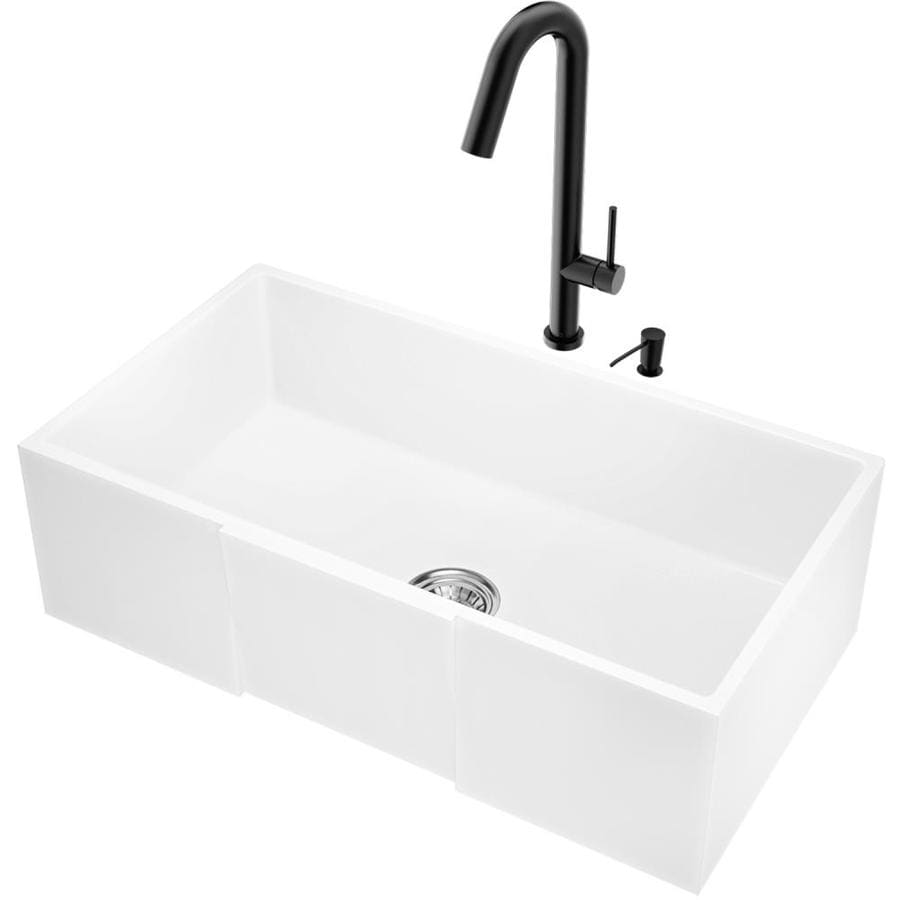 Vigo Matte Stone 33 In X 18 In Matte White Single Bowl Tall 8 In